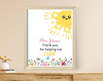 Teacher Appreciation Handprint Craft Customize Teacher's Name, Cute Sunshine Flowers Pun Thank you Card for Teacher End of the year Gift