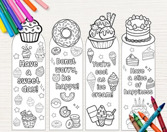 Sweet Treats Coloring Bookmarks For Kids, Coloring Pages Printable, Classroom Preschool Activity Bookmarks, Kids Crafts Ideas elementary