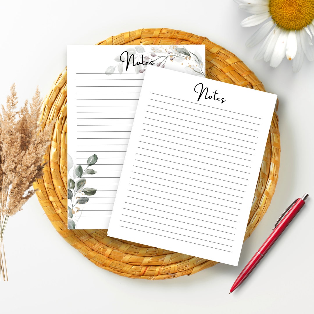 Printable Notes Planner Lined Notepad Notepad Printable Note Page Lined Digital Notes Writing ...