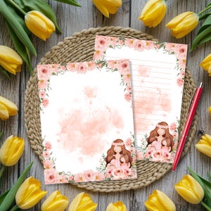 Papelería para el Día de la Madre, notas imprimibles, carta de agradecimiento, juego de papelería, papel de escribir, divertido tema bohemio retro, mamá, mamá, abuela, mamá