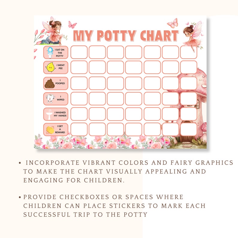 Fairy Potty Chart for Toddler Girl Toilet Training Chart Kids Potty ...