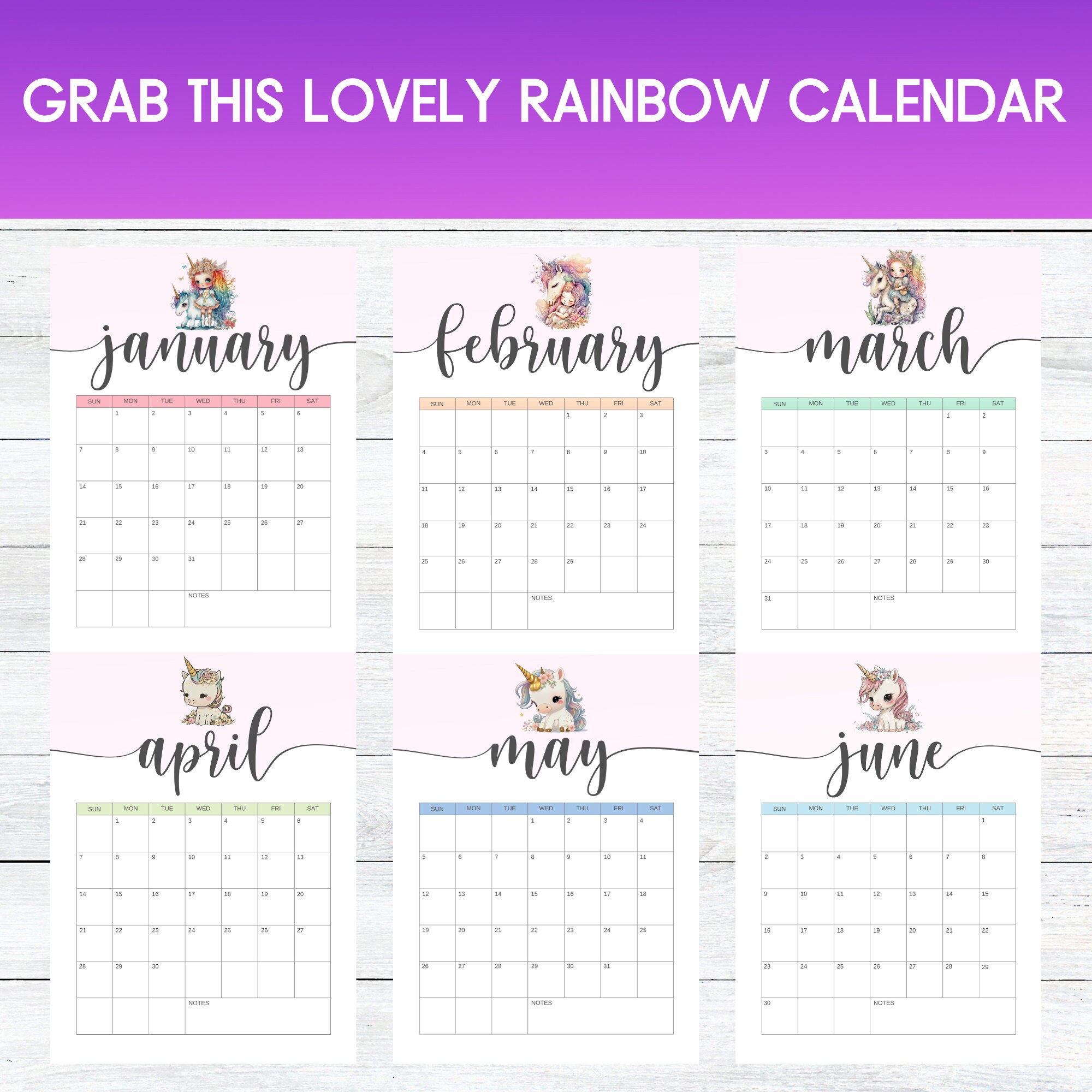 2024 Unicorn Calendar Printable Unicorn Clipart 2024 Calendar PDF 2024
