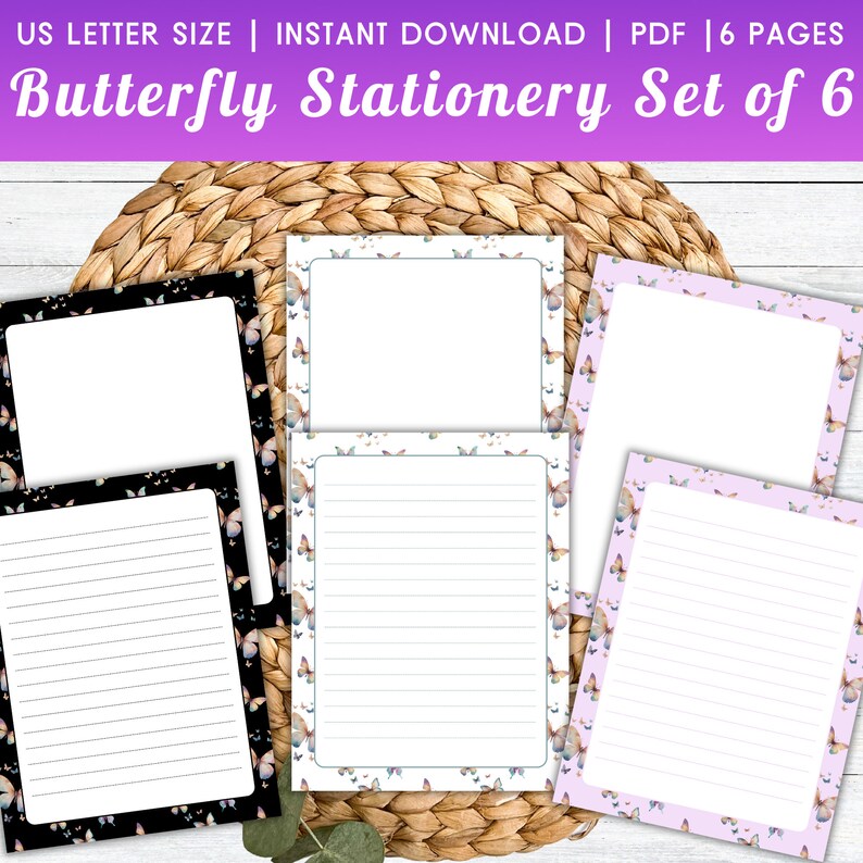 Butterfly Stationary Printable Butterfly Stationery Cute - Etsy