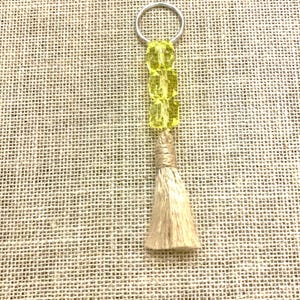 Yellow Cube Beaded Keychain with Trendy Tassel Accent | Bright Bag Charm | Stylish Keyring