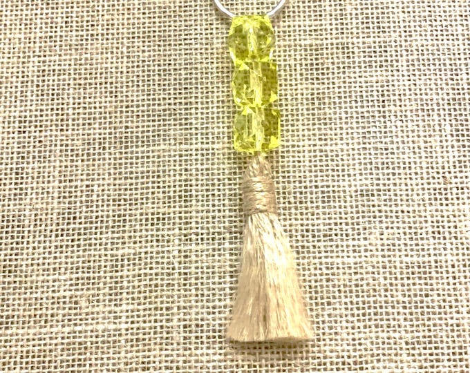 Yellow Cube Beaded Keychain with Trendy Tassel Accent | Bright Bag Charm | Stylish Keyring