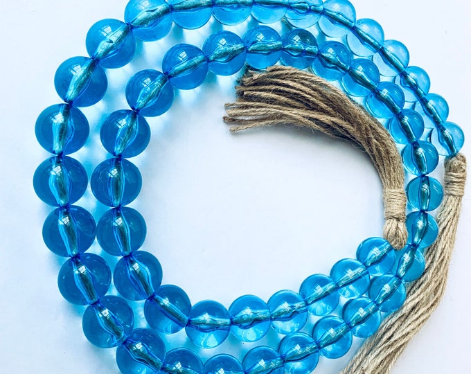 Blue Crystal Bead Garland with Jute Tassels | Coastal-Inspired Home Decor