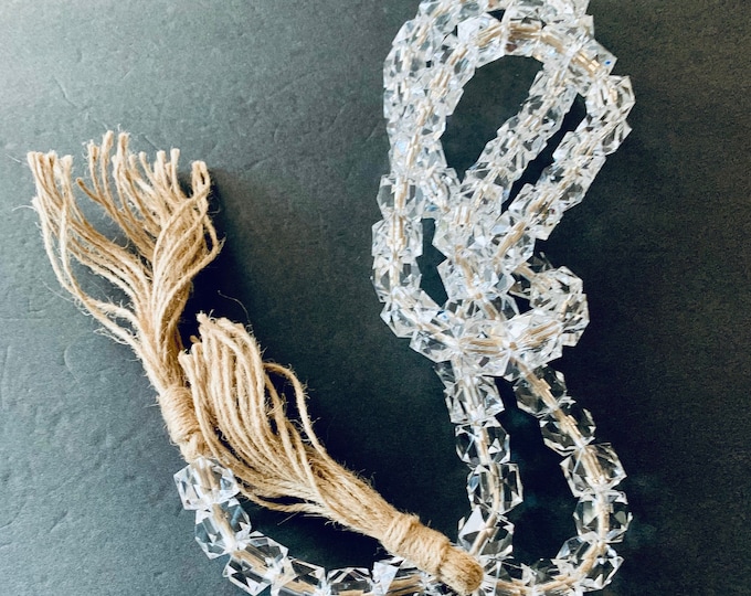 Transparent Faceted Bead Garland with Jute Tassels - Chic Home Decor
