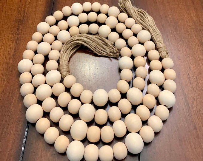 Long White Pine Wood Bead Garland | 84 Inches | Handmade Bohemian Dream Decor