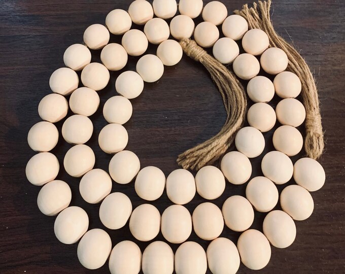 Rustic Wood Bead Garland | Long Large Beads | Natural White Pine | Scandinavian Inspired Decor