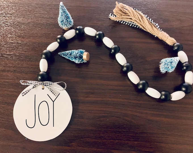 Joy Bead Garland| Buffalo Check Garland| Wooden Bead Garland| Christmas Decor| Holiday Decor| Black and White Garland| Christmas Decorations