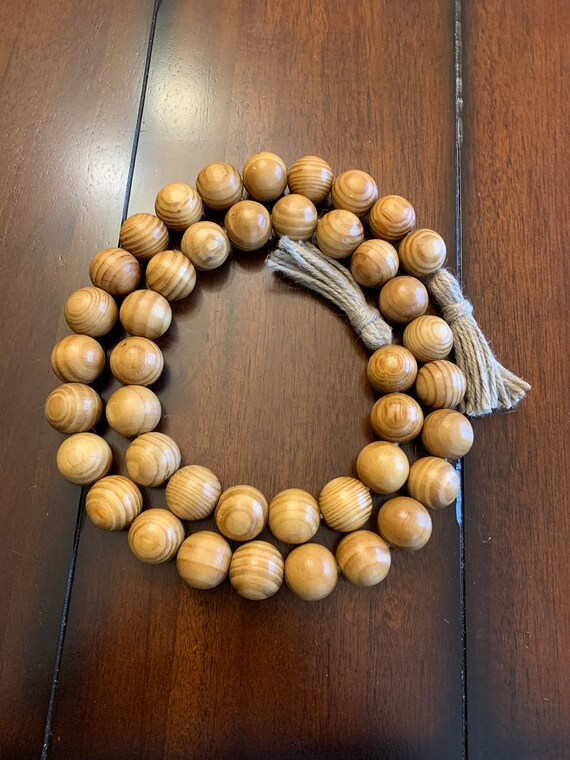 Natural Wood Bead Garland with Tassels