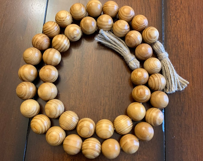 Natural Round Wood Bead Garland | Wooden Garland Decor | Large Chunky Beads | Farmhouse Beads