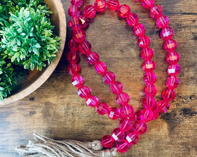 Elegant Pink Crystal Garland with Tassels | Dazzling Hot Pink Charm Beads | Baby Nursery Dorm | Perfect for Home Decor & Chic Accessories