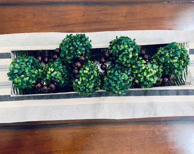 Greenery Boxwood Sphere Garland with Mahogany Beads - Natural Home Decor