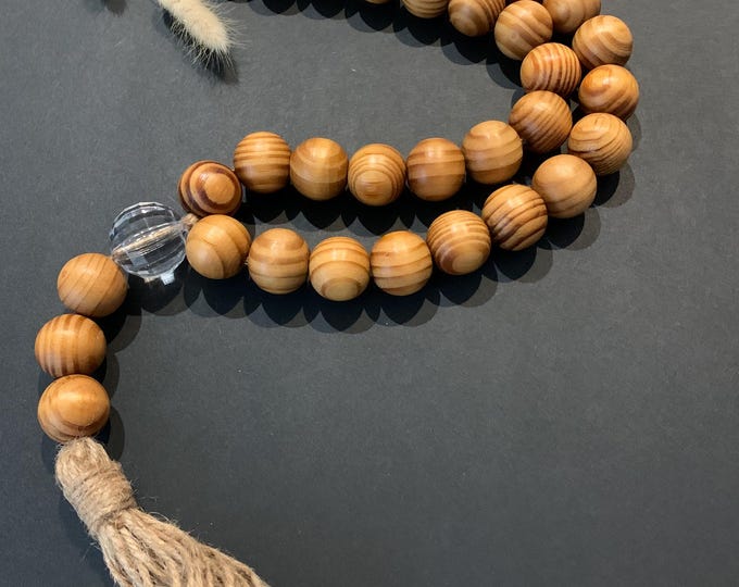 Golden Oak Wood & Gem Beaded Garland with Jute Tassel Decor