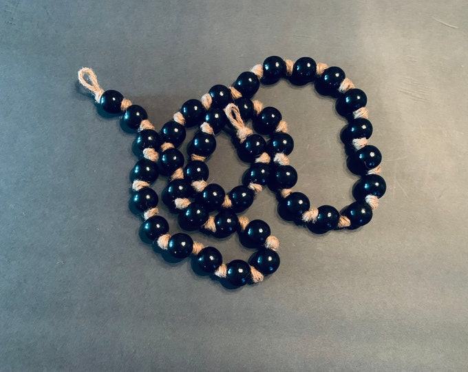 Bold and Boho: Extra Large Black Wood Bead Garland with Jute Knots, Perfect for Creating Unique and Stylish Decor