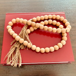 Handmade Wood Bead Garland: Versatile Decor Piece | Rustic Natural Elements | Beads and Tassels