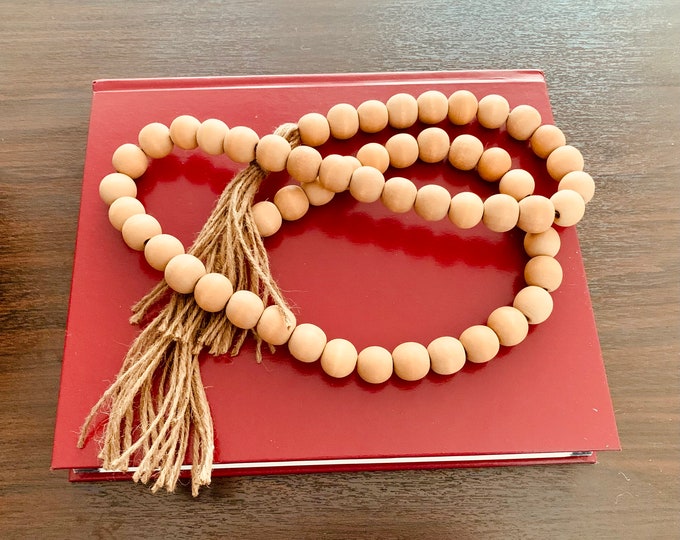 Handmade Wood Bead Garland: Versatile Decor Piece | Rustic Natural Elements | Beads and Tassels