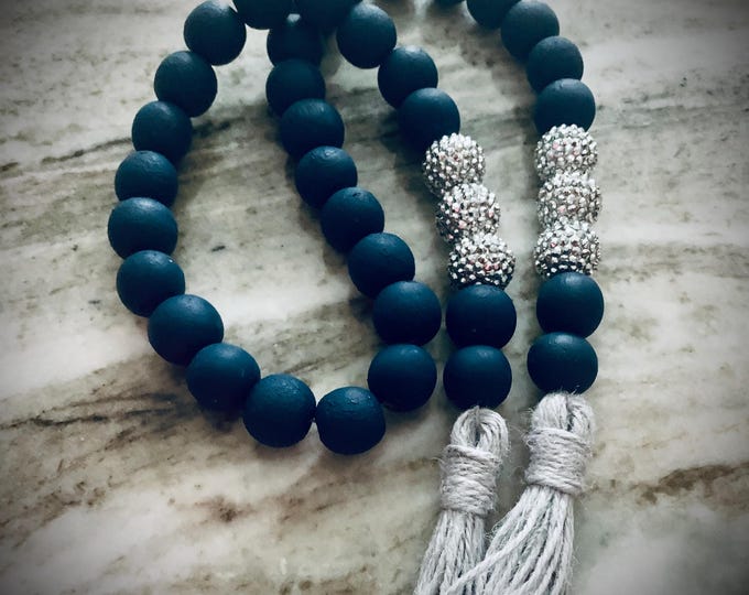 Navy Rhinestone Garland with Chic Gray Tassels