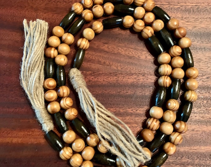 Bohemian Bliss: Long Wood Bead Garland with Stylish Tassels