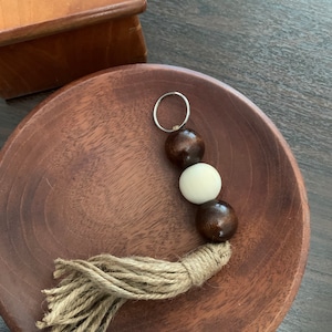 Trendy Wood Bead Keychain with Tassel - Boho Inspired Bag Charm