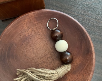 Trendy Wood Bead Keychain with Tassel - Boho Inspired Bag Charm