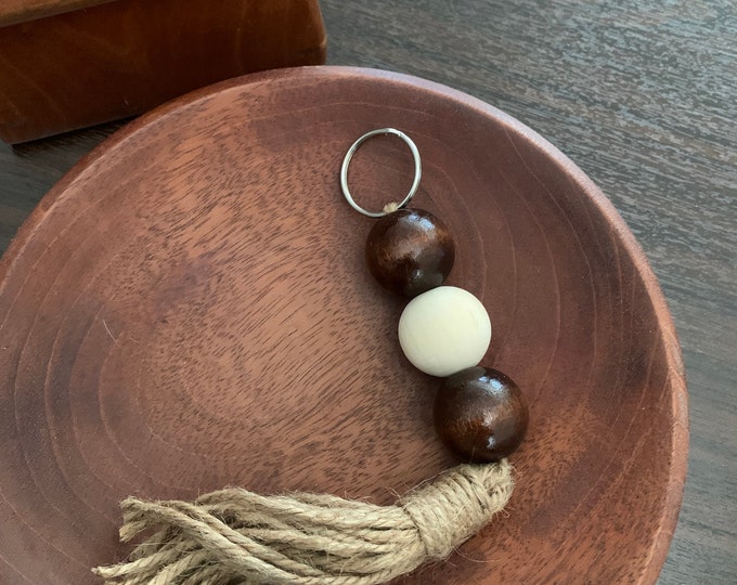 Trendy Wood Bead Keychain with Tassel - Boho Inspired Bag Charm