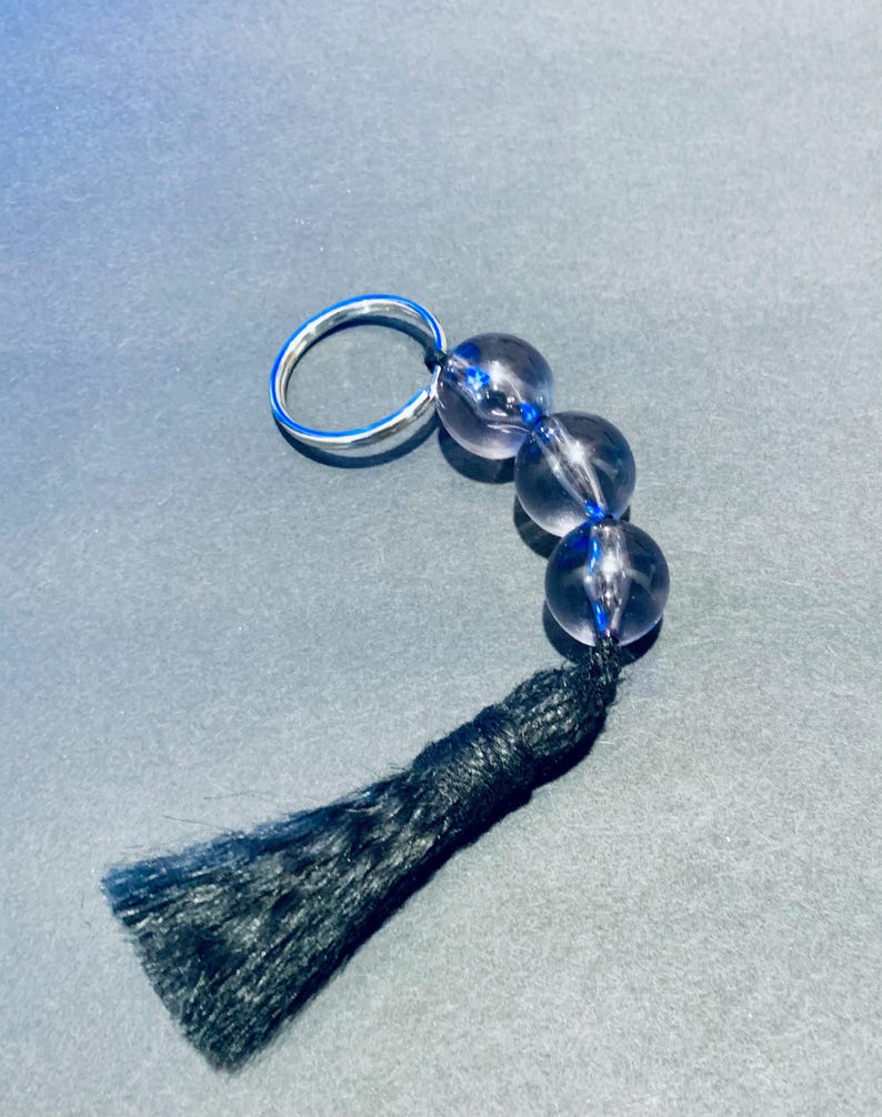 Gray Beaded Keychain With Black Tassel | Stylish Accessory - Etsy