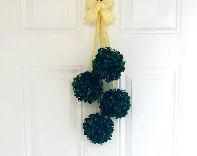 Yellow & White Gingham Topiary Greenery Door Hanger