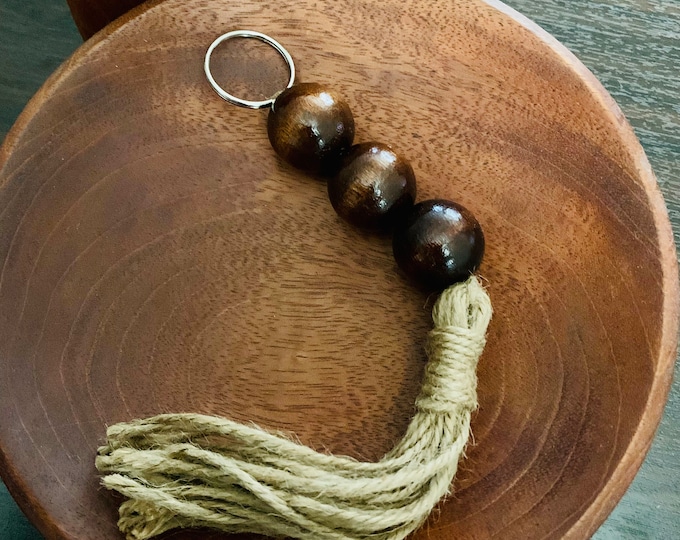 Boho Chic Wood Bead Keychain with Tassel - Handmade Bohemian Style Accessory