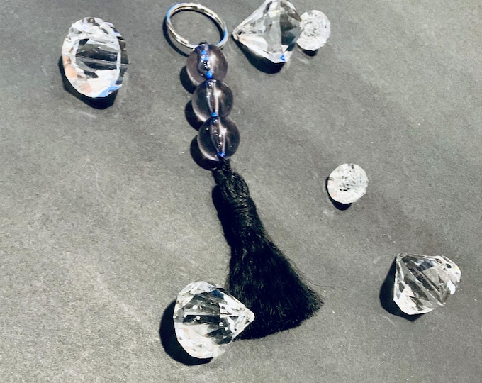 Gray Beaded Keychain with Black Tassel | Stylish Accessory