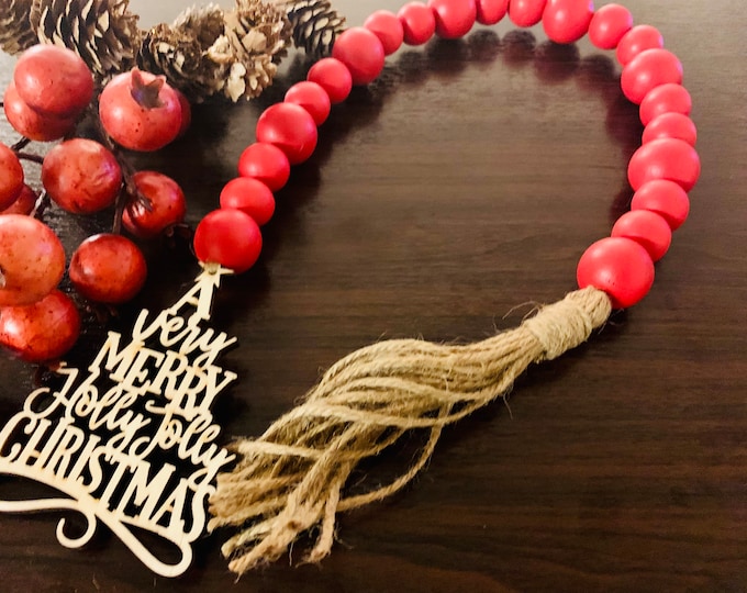 Christmas Garland| Merry Christmas Wooden Bead Garland| Holiday Decor| Christmas Decor| Red Garland| Christmas Decorations