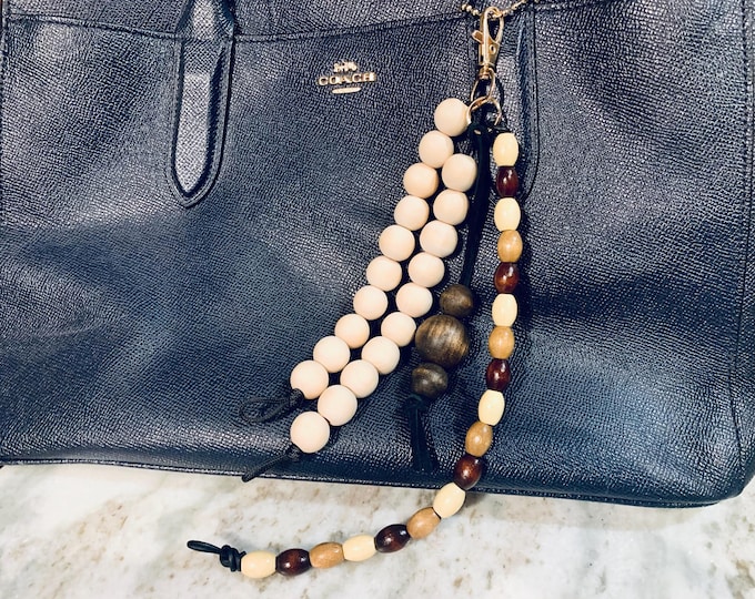 Boho Purse Charm - Gold Clasp and Wooden Beads Accents