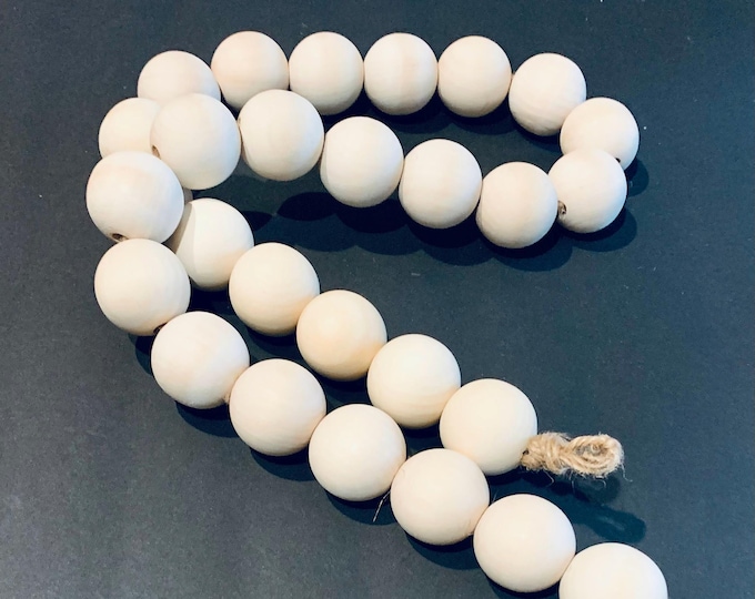 Oversized Wood Beaded Garland with Jute Rope Ends | Boho Home Accent | Farmhouse Style Decor