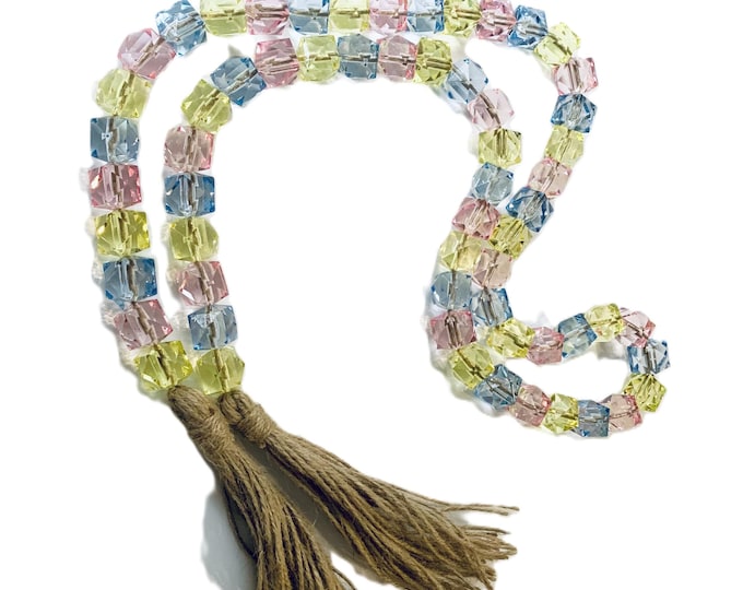 Vibrant Crystal Cube Decorative Garland with Jute Tassels - Colorful Home Accent