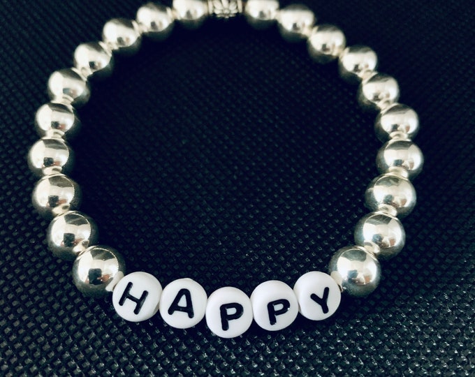 Happy Stretch Silver Beaded Bracelet | Fun, Stylish, Positive Vibes Jewelry