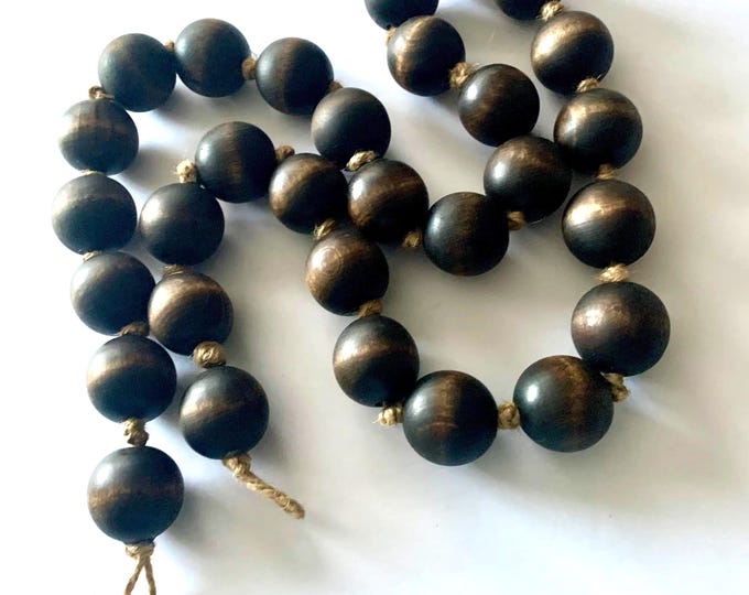 Dark Walnut Beaded Garland with Jute Knots - Large Wooden Decor