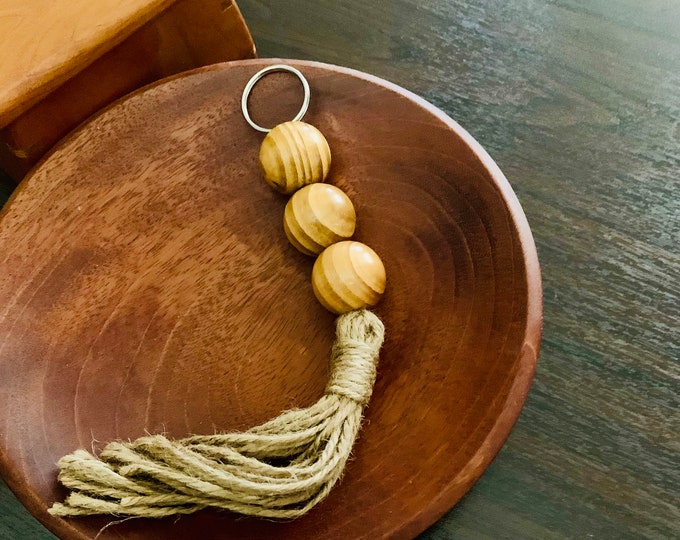 Boho Wood Bead Keychain with Jute Tassel