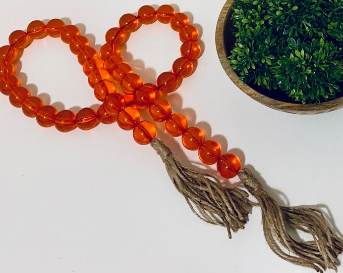 Vibrant Red Crystal Bead Garland with Tassels | Transparent Glass Beaded Garland | Festive Home Decor