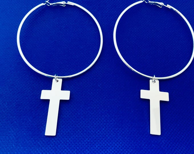 Trendy Cross  Drop Dangle Earrings - Silver Hoop Jewelry