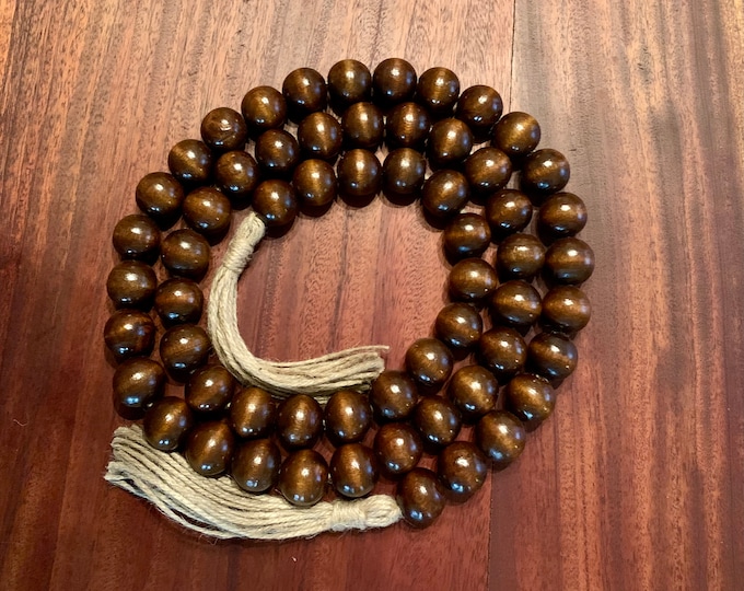 Elegant Mahogany Wood Bead Garland | Long Handmade Natural Beads | Extra Large Statement Piece