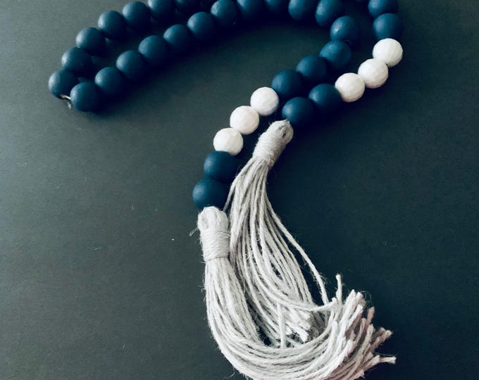 Navy & Iridescent Beaded Garland with Light Gray Tassels