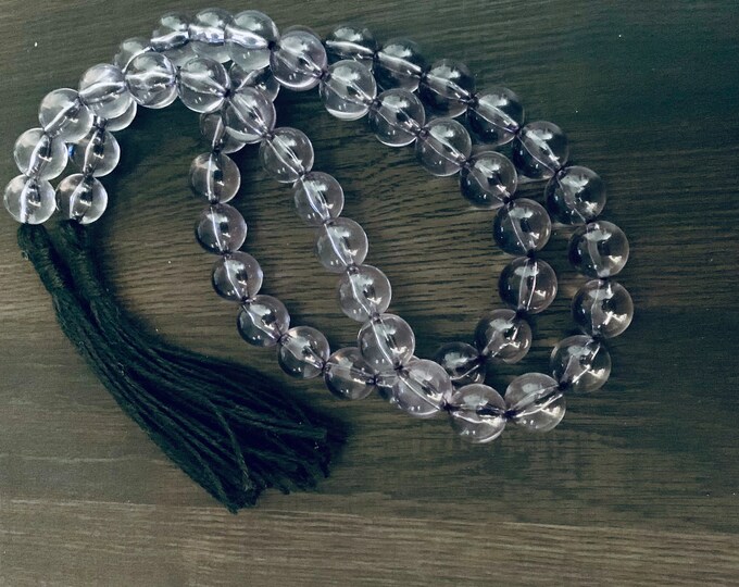 Elegant Gray Crystal Bead Garland with Black Jute Tassels - Bohemian Home Decor