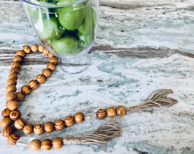 Boho Chic Wood and Gemstone Beads Garland with Jute Tassels