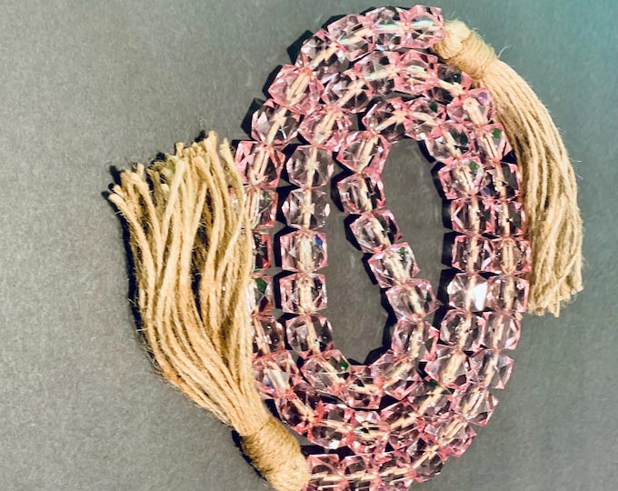 Handmade Pink Gem Cube Beaded Garland with Jute Tassels - Stylish Decor Accent