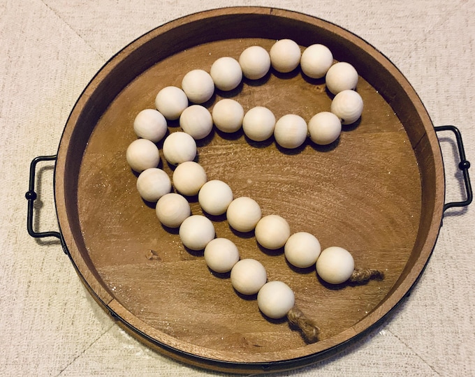 Oversized Wood Beaded Garland with Jute Rope Ends | Boho Home Accent | Farmhouse Style Decor