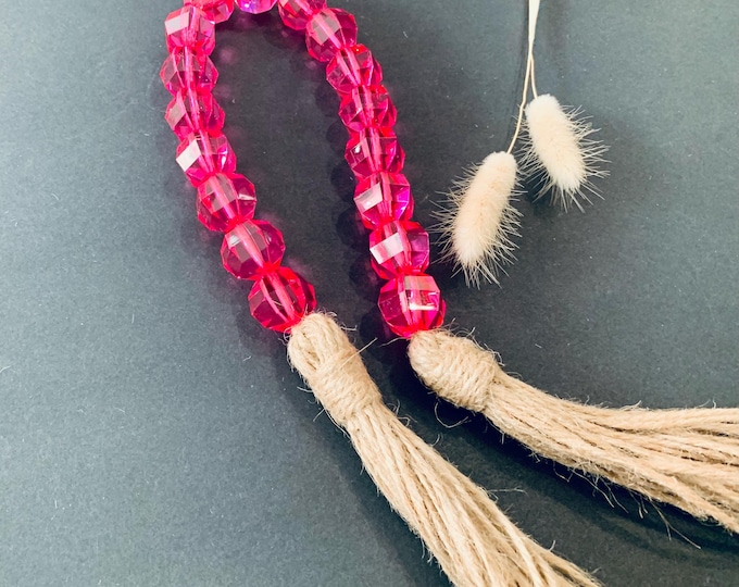 Pink Bead Garland with Jute Tassels - Faceted Decor | Sparkling Home Accent Piece