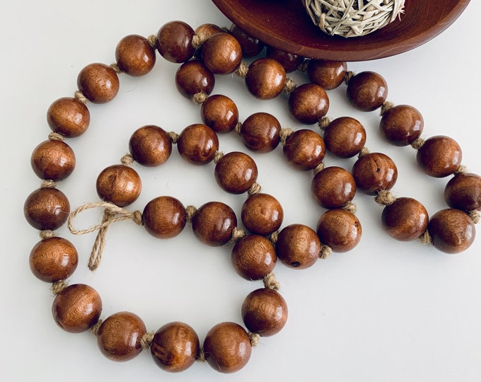 Wood Bead Garland with Loops | Wooden Bead Garland with Hanging Loops | Knotted Jute Wood Bead Garland | Wood Bead Garland | Boho Garland