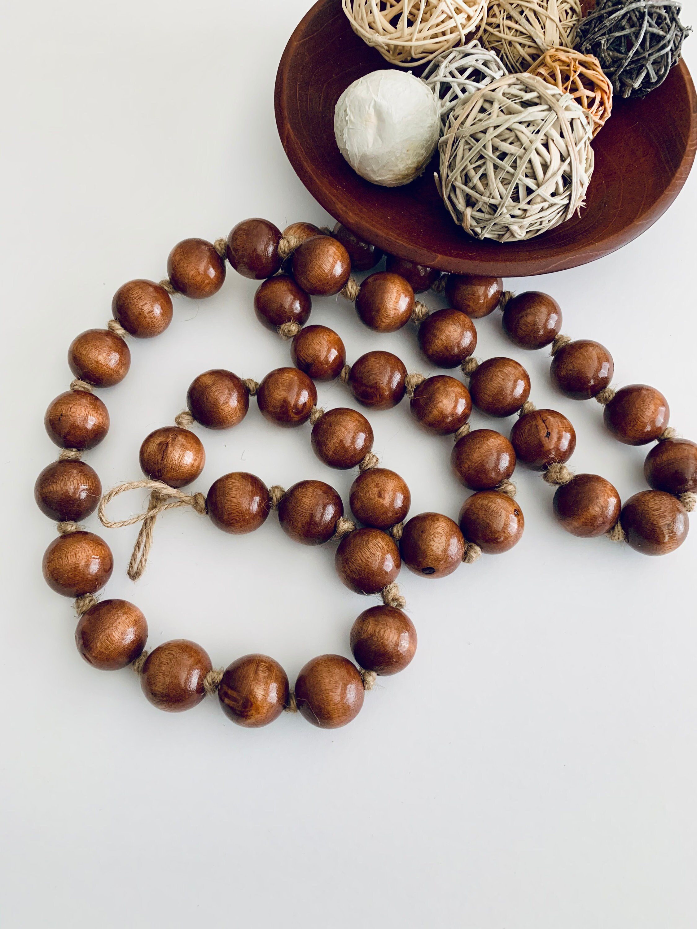 Extra Large Chunky Wood Bead Garland with 1.6 Diameter Beads, 49 Long  Wooden Farmhouse Beads, Decorative Wooden Beads for Boho, Farmhouse Decor 