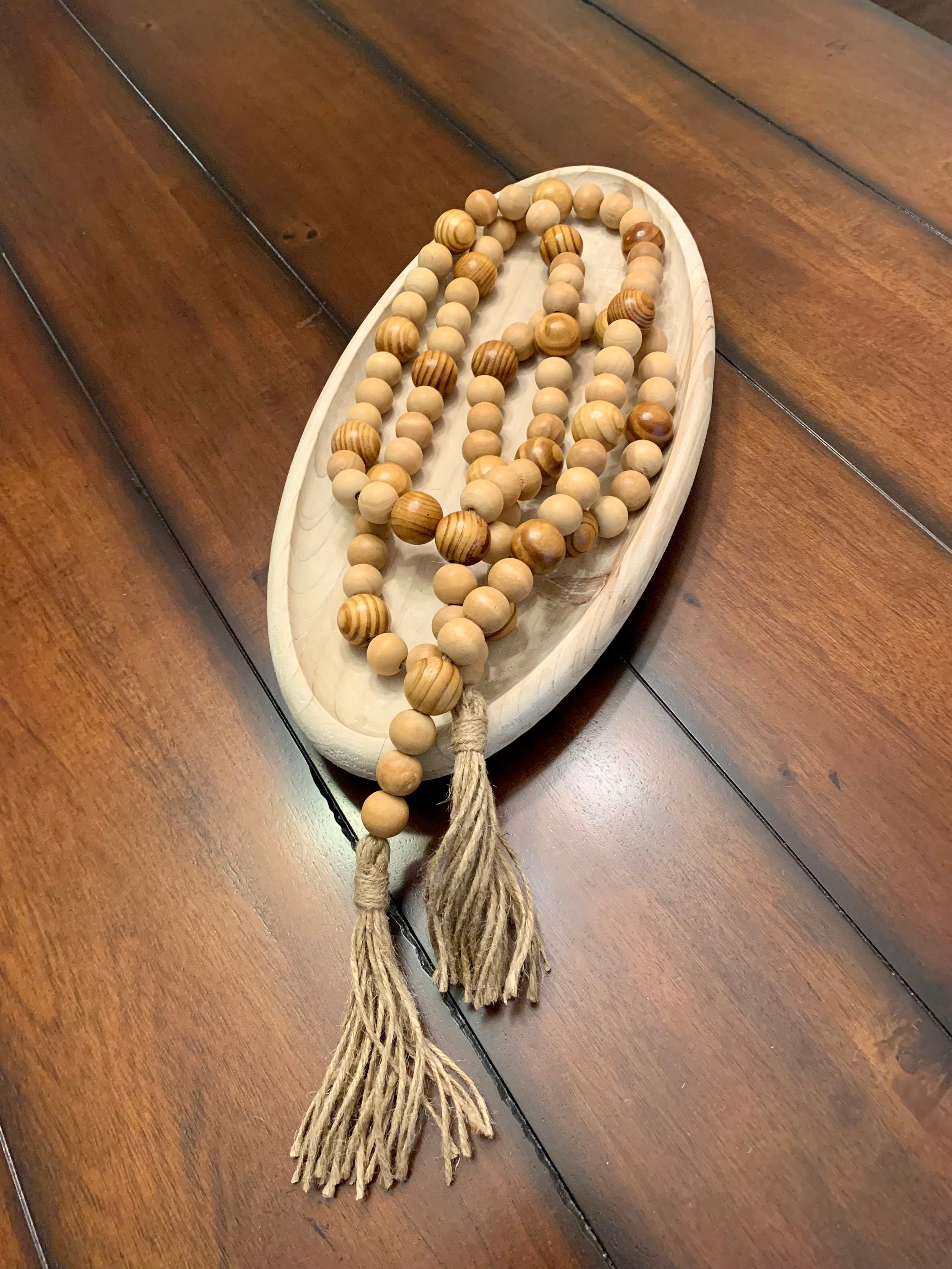 Natural Wood Bead Garland with Tassels